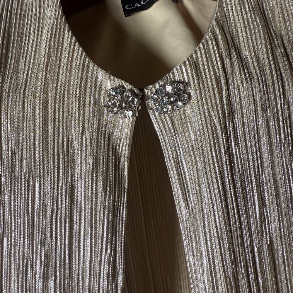 Cachet Evening Jacket & Tank Platinum Open Front with Sparkle Button Closure